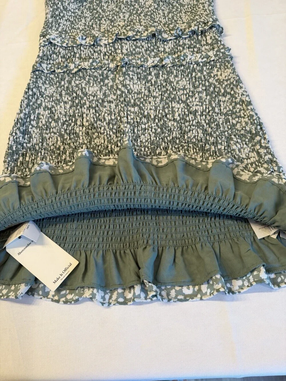 Abercrombie Fitch Smocked Halter Mini Dress Sage Floral Large NWT $99
